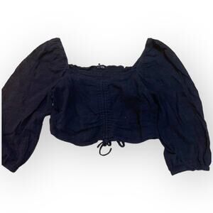 Iris Boho Black Off-the-Shoulder Crop Top - Beachy Oversized Flowy | Sz S [A88]